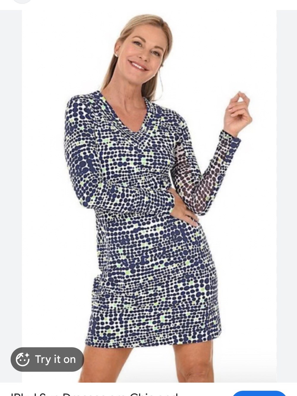 IBkul Duo Dots UPF50+ V-Neck Dress features long sleeves and a geo dot XL
